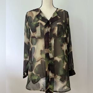 Printed long sleeve sheer top